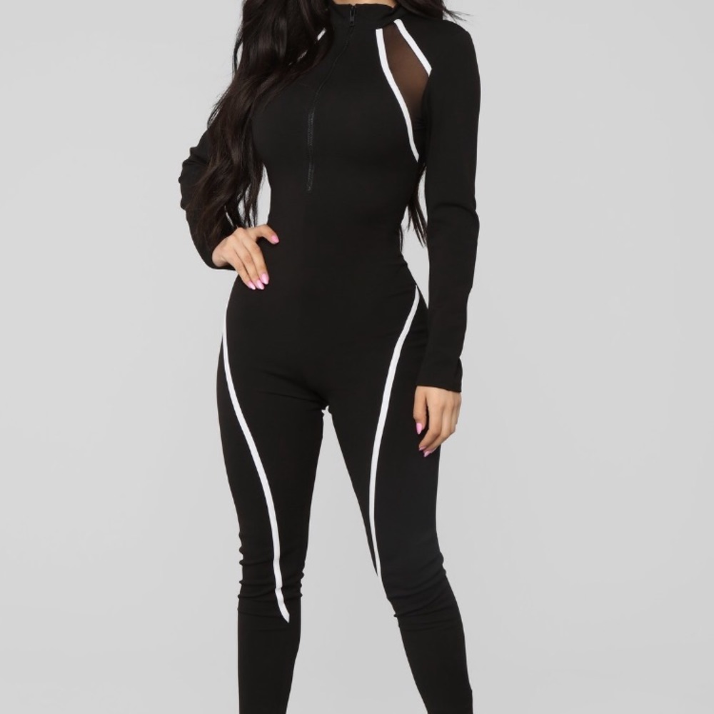 Sporty Black Jumpsuit with White Detailing